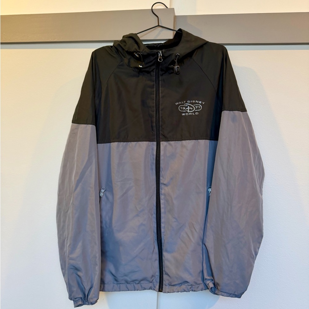 Disney Parks Windbreaker Jacket Black Gray Hooded Zip Up Size S